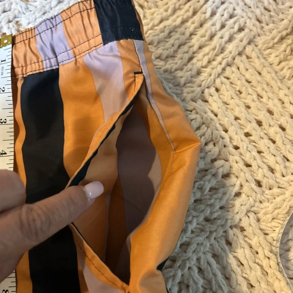 Topman Orange and Black Striped Swim Trunks